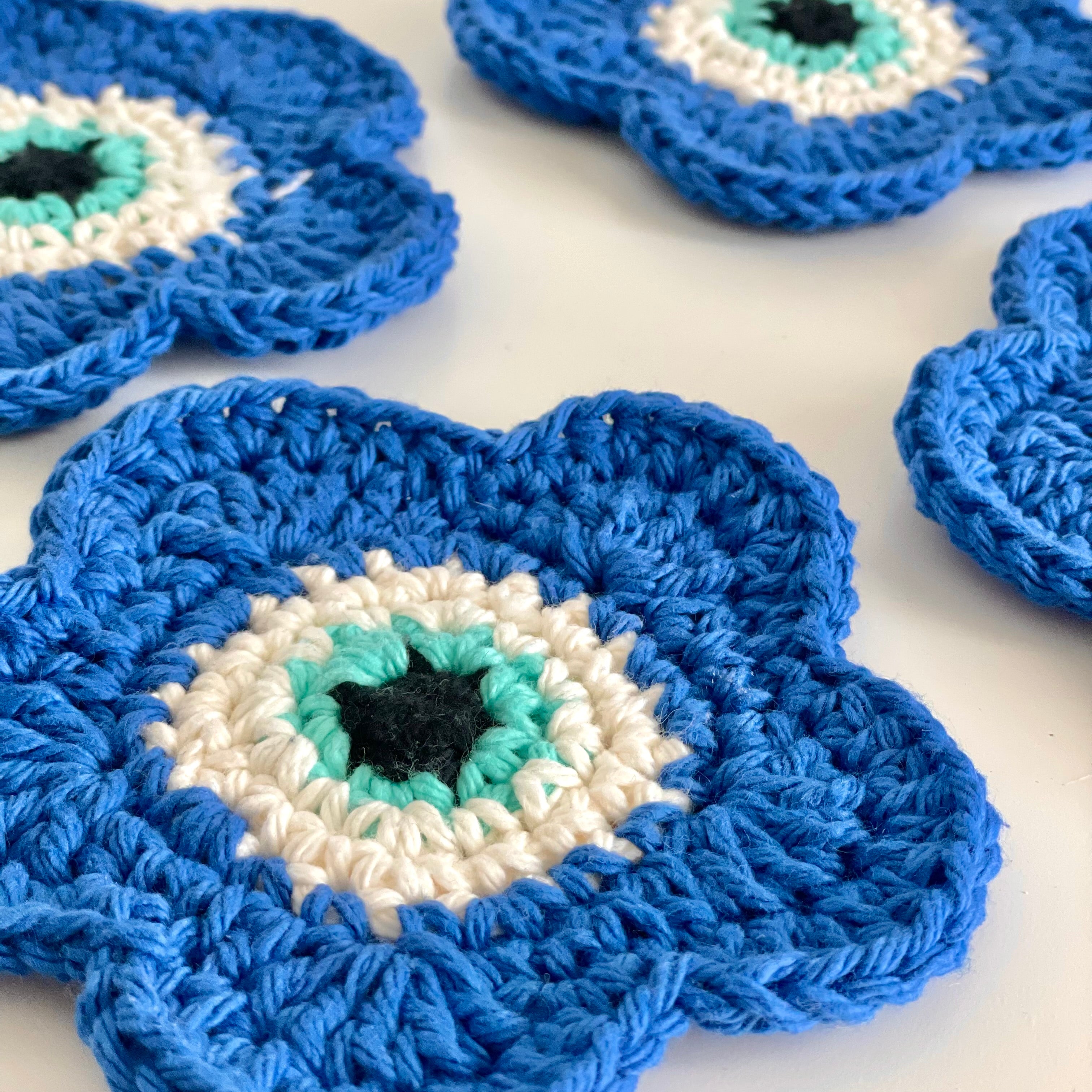 Evil Eye Crochet Flower Coaster A Honeybee s Garden